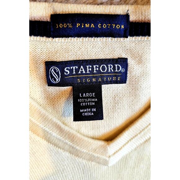 Stafford Butter Yellow V Neck Sweater 100% Pima Cotton, Mens Sz L NEW - Picture 3 of 9